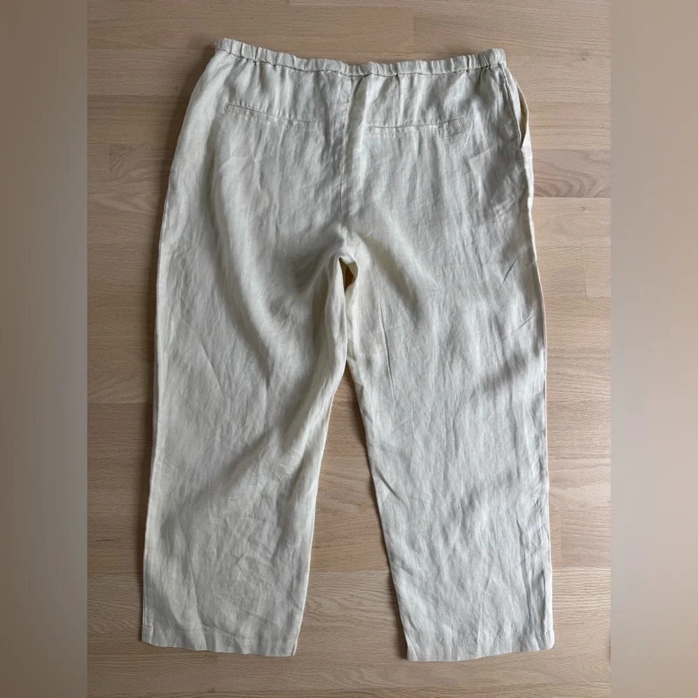 MANGO 100% linen tie waist ankle pants in tan Women’s XXL Minimalist Casual NEW